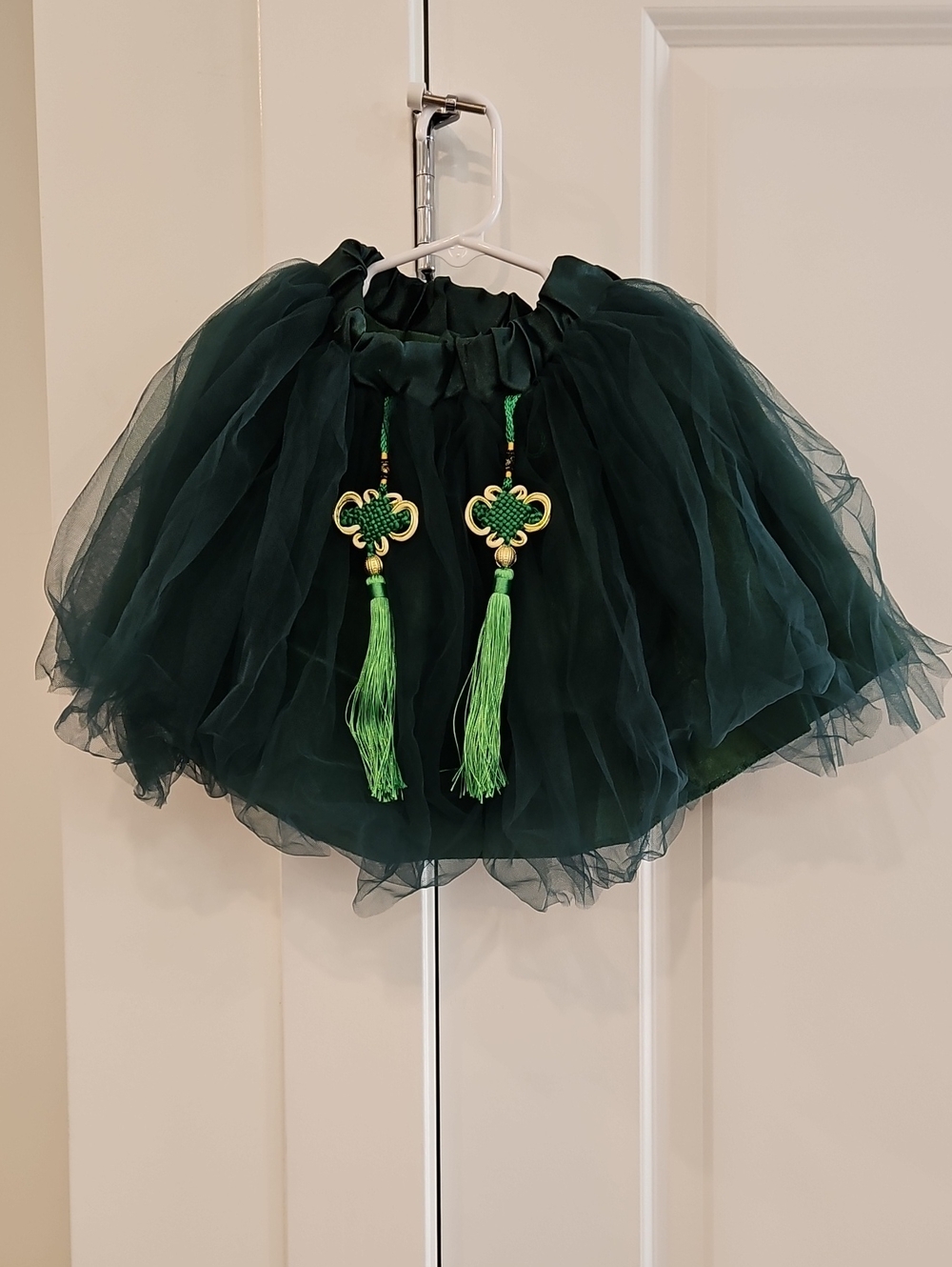 Dark Green Tulle Layered Skirt with Decorative Tassels